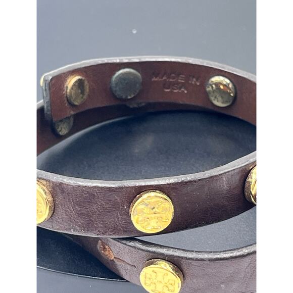 Tory Burch Jewelry Leather Brown Double Wrap Gold Logo Bracelet - Picture 5 of 7